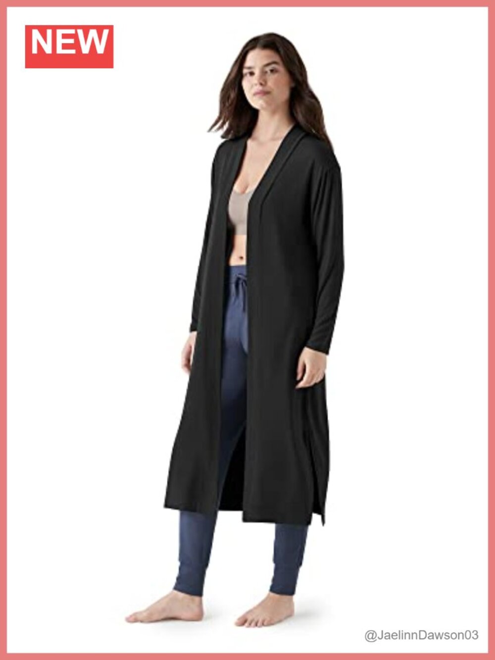 Long Duster Cardigan Modal Blend Relaxed Fit 3/4 Sleeve Open Front